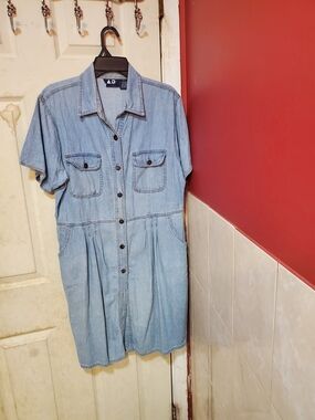 A.D. buttondown Light Blue Denim Button-Front dress. Xlarge.